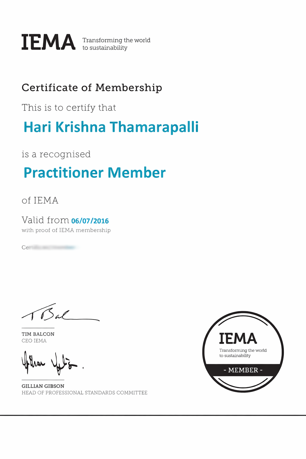 Practitioner Membership of IEMA (PIEMA)